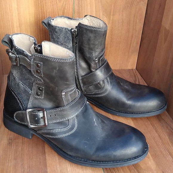 STEVE MADDEN MENS BOOTS BUCKLE ZIPPER LEATHER - Picture 3 of 9